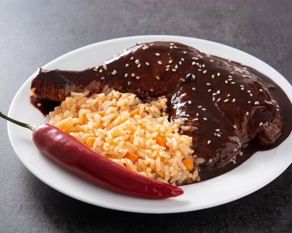 Black mole sauce in a dish